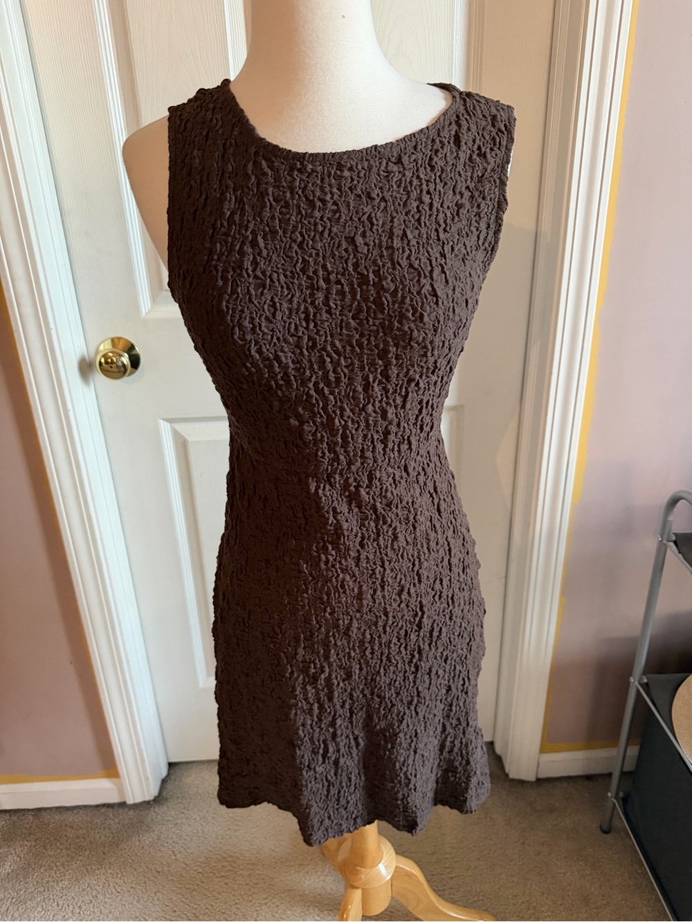 NWT Sleeveless Cutout Crinkle Mini Dress in Chocolate Brown